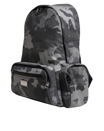 Dolce & Gabbana Men's Gray Cotton Camouflage Logo Plaque Backpack Bag - One Size