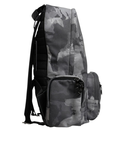 Dolce & Gabbana Men's Gray Cotton Camouflage Logo Plaque Backpack Bag - One Size