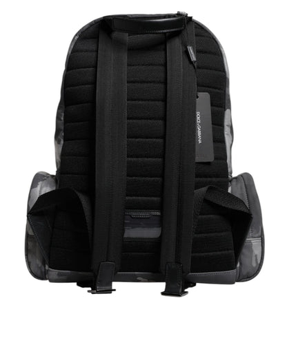 Dolce & Gabbana Men's Gray Cotton Camouflage Logo Plaque Backpack Bag - One Size