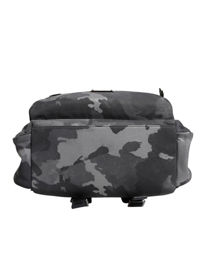 Dolce & Gabbana Men's Gray Cotton Camouflage Logo Plaque Backpack Bag - One Size