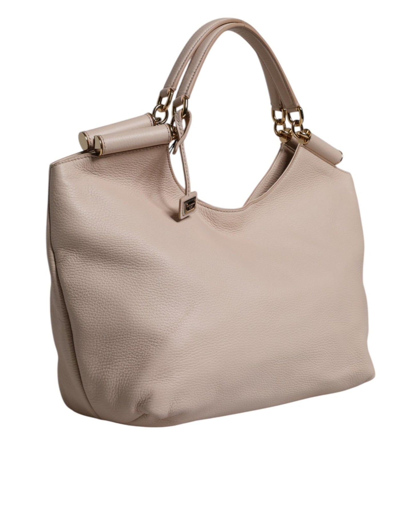 Dolce & Gabbana Women's Light Pink Deer Leather Logo Plaque Tote Top Handle Bag - One Size