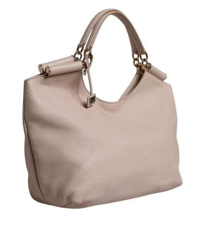 Dolce & Gabbana Women's Light Pink Deer Leather Logo Plaque Tote Top Handle Bag - One Size