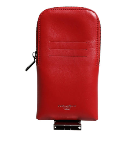 Dolce & Gabbana Men's Red Leather Logo Zip Around Card Holder Wide Strap Wallet (Copy) - One Size