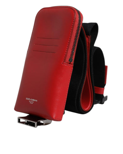 Dolce & Gabbana Men's Red Leather Logo Zip Around Card Holder Wide Strap Wallet (Copy) - One Size