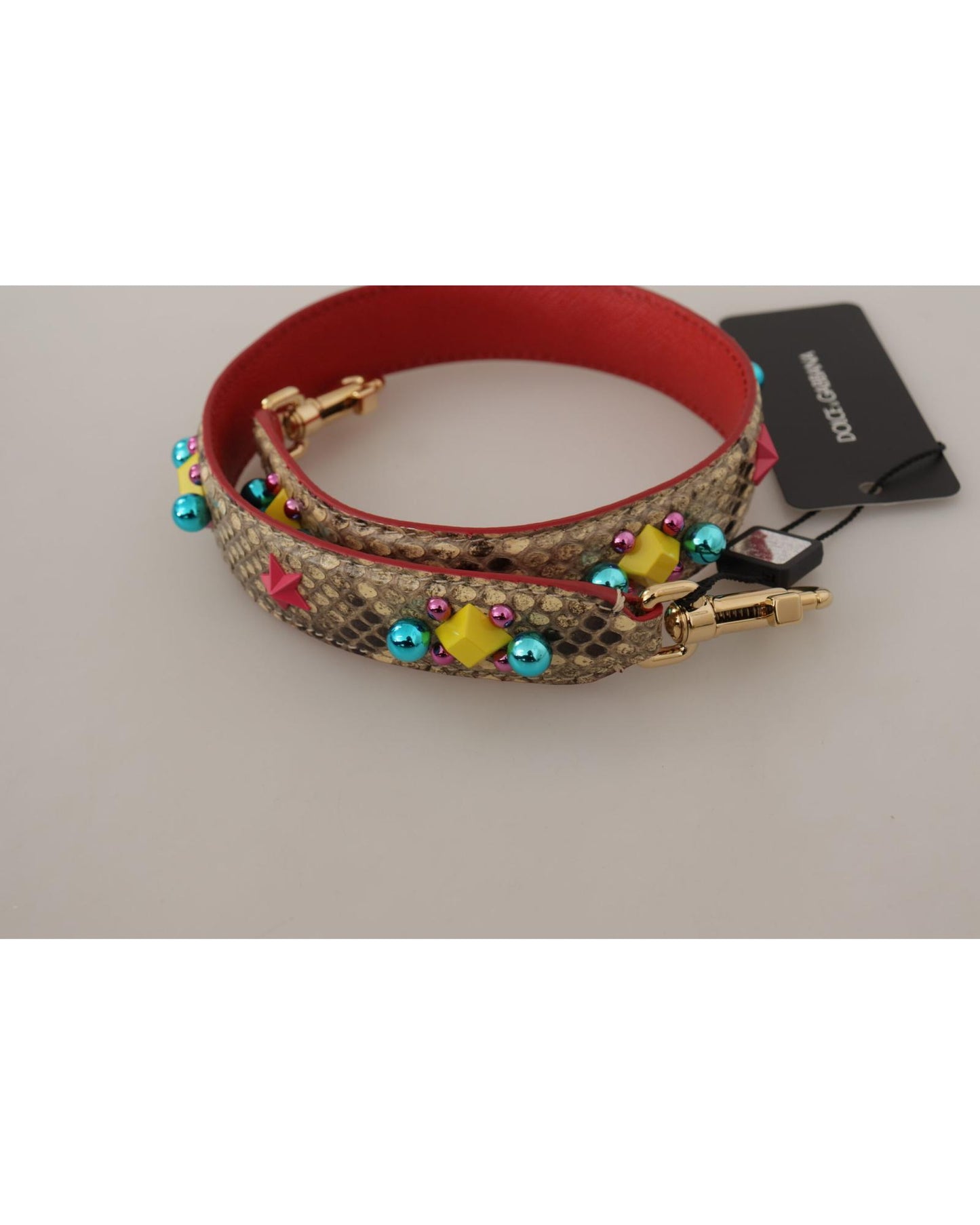 Dolce & Gabbana Women's Beige Python Leather Crystals Shoulder Strap - One Size