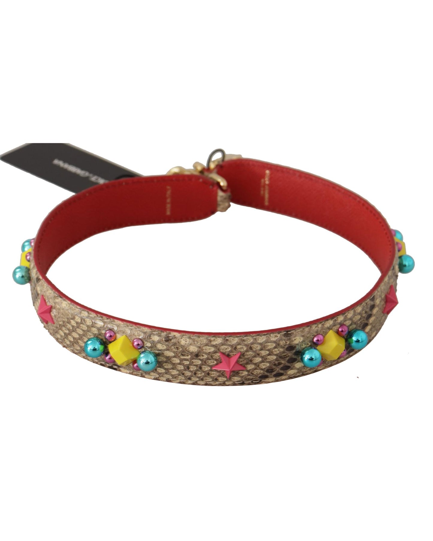 Dolce & Gabbana Women's Beige Python Leather Crystals Shoulder Strap - One Size