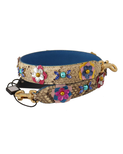 Dolce & Gabbana Women's Beige Python Leather Floral Studded Shoulder Strap - One Size