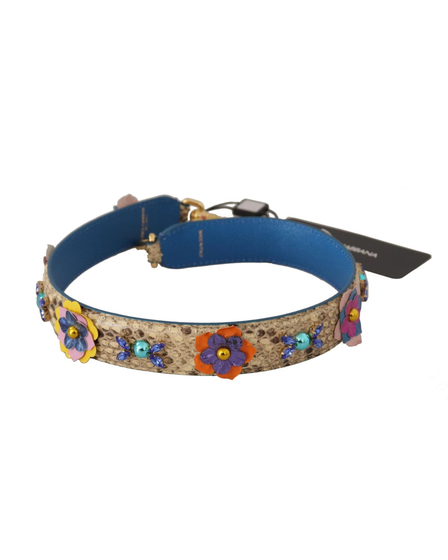 Dolce & Gabbana Women's Beige Python Leather Floral Studded Shoulder Strap - One Size