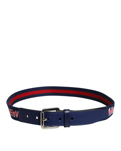 Dolce & Gabbana Men's Blue Cotton Leather Printed Metal Buckle Belt - 85 cm