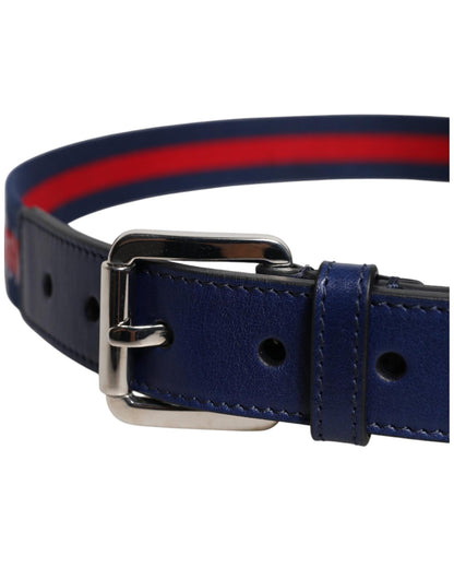 Dolce & Gabbana Men's Blue Cotton Leather Printed Metal Buckle Belt - 85 cm