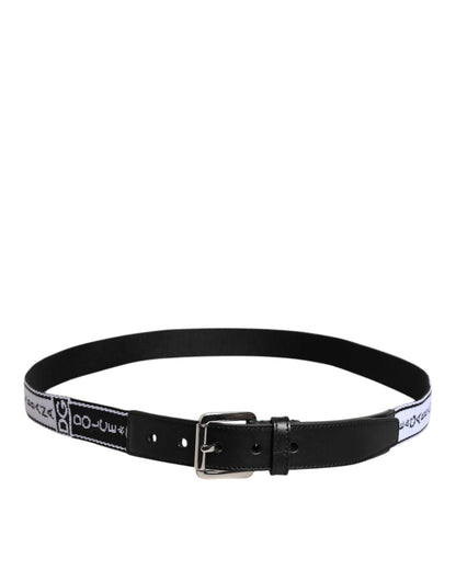 Dolce & Gabbana Men's Black White Printed Metal Logo Buckle Belt - 100 cm