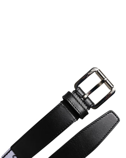 Dolce & Gabbana Men's Black White Printed Metal Logo Buckle Belt - 100 cm
