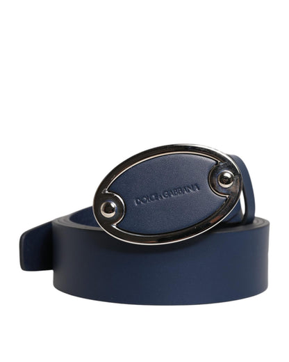 Dolce & Gabbana Men's Blue Leather Classic Metal Logo Buckle Belt - 110 cm