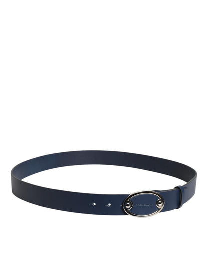 Dolce & Gabbana Men's Blue Leather Classic Metal Logo Buckle Belt - 110 cm