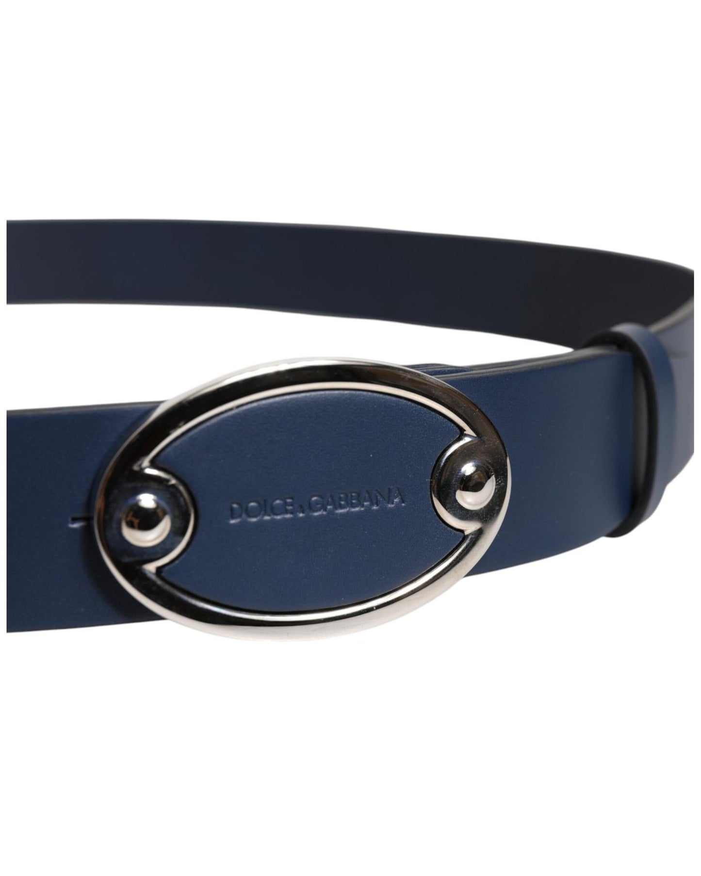 Dolce & Gabbana Men's Blue Leather Classic Metal Logo Buckle Belt - 110 cm