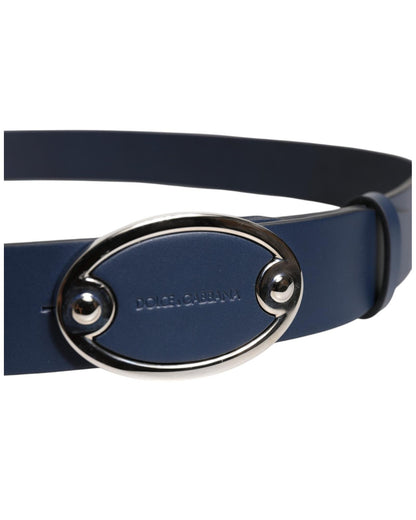 Dolce & Gabbana Men's Blue Leather Classic Metal Logo Buckle Belt - 110 cm