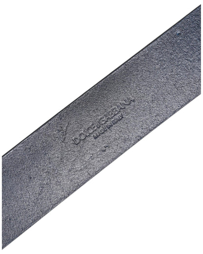 Dolce & Gabbana Men's Blue Leather Classic Metal Logo Buckle Belt - 110 cm