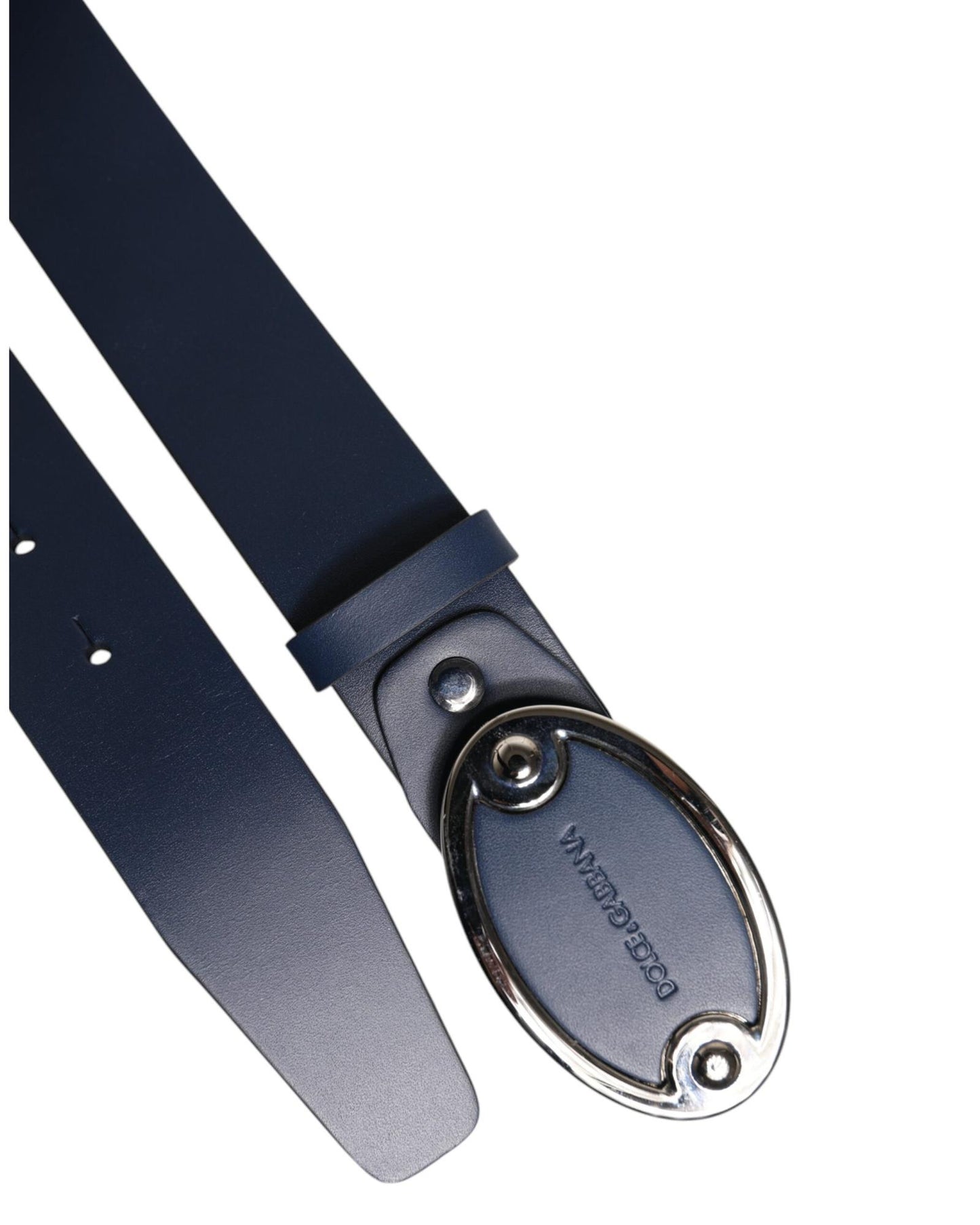 Dolce & Gabbana Men's Blue Leather Classic Metal Logo Buckle Belt - 110 cm