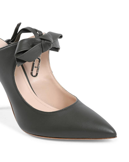 Leather Pointed Toe Mule with Bow Detail - 37.5 EU