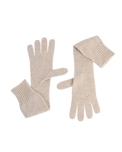 Crown of Edinburgh Cashmere Women's Exquisite Italian Crafted Cashmere Womens Long Gloves in Beige - M