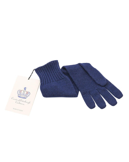 Crown of Edinburgh Cashmere Women's Sophisticated Cashmere Womens Long Gloves in Blu Notte - M