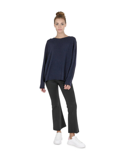 Crown of Edinburgh Cashmere Women's Premium Cashmere Oversize Boatneck Sweater in Navy blue - S