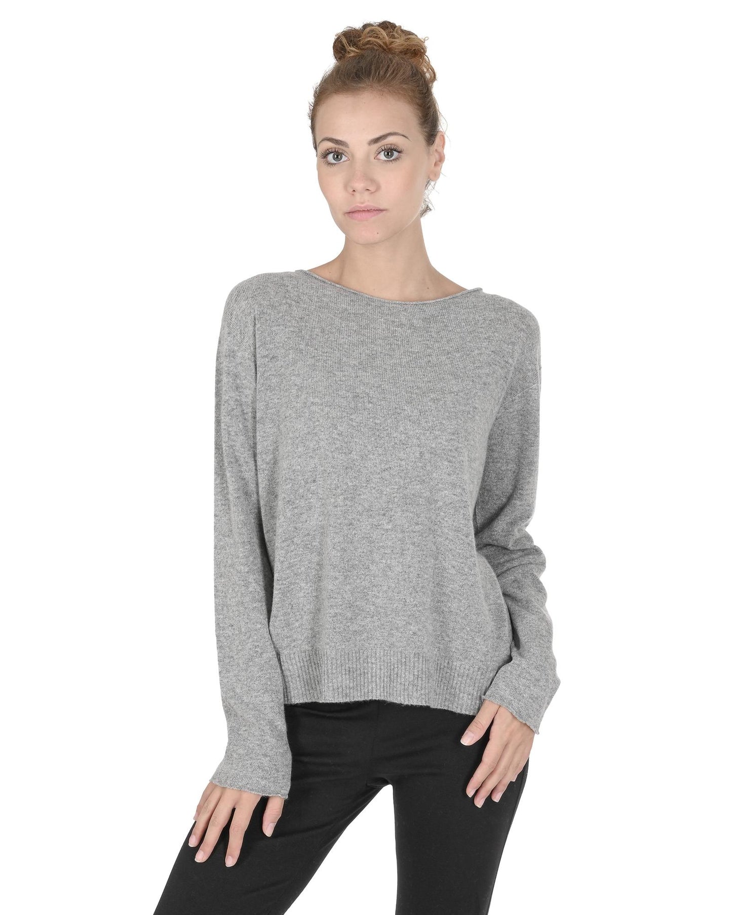 Crown of Edinburgh Cashmere Women's Cashmere Boatneck Sweater for Women in Grigio Peltro - M