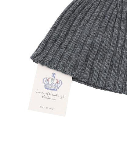 Crown of Edinburgh Cashmere Women's Ribbed Cashmere Womens Beanie in Dark gray - One Size