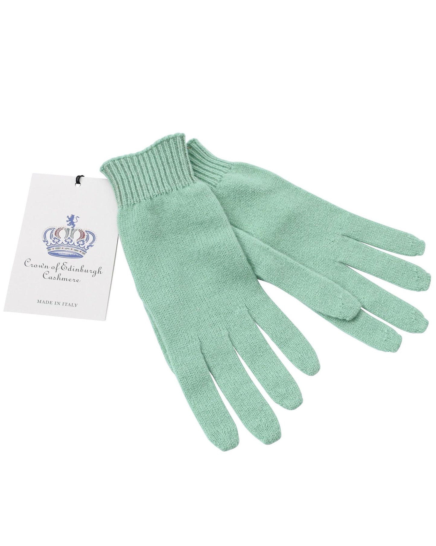 Crown of Edinburgh Cashmere Women's Luxury Cashmere Womens Short Gloves Made in Italy in Verde Chiaro - M