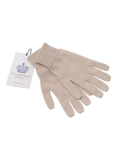 Crown of Edinburgh Cashmere Women's Exquisite Cashmere Womens Short Gloves in Beige - M