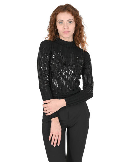 Hugo Boss Women's Black Cotton Blend Sweater with Silk Detail in Black - M