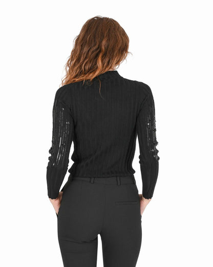 Hugo Boss Women's Black Cotton Blend Sweater with Silk Detail in Black - M