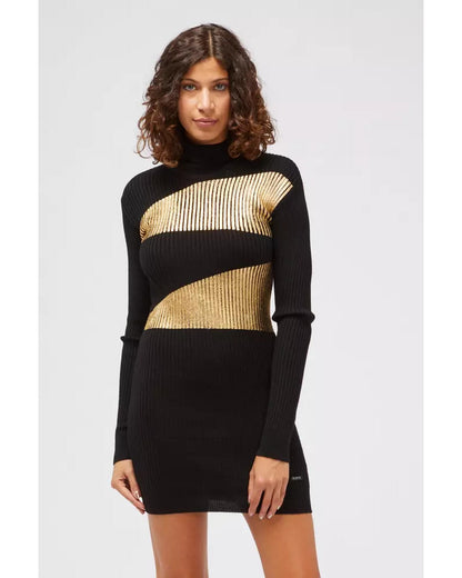 Knitted Dress with Laminated Effect and Polo Neck 42 IT Women