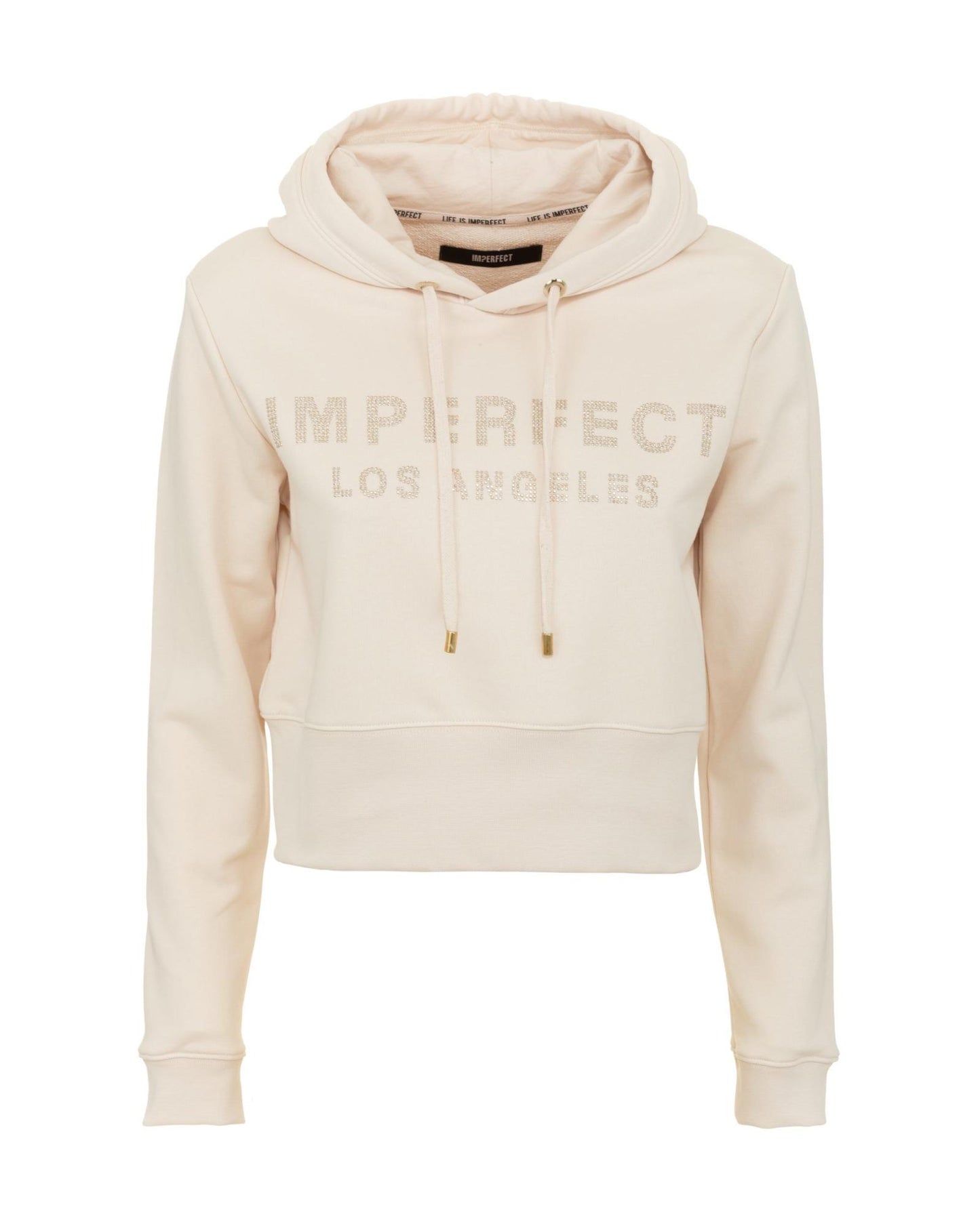 Beige Hoodie with Rhinestone Logo XS Women