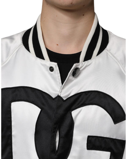 Dolce & Gabbana Men's White Polyester Logo Full Zip Bomber Jacket - 50 IT