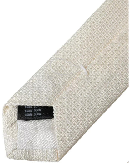 Dolce & Gabbana Men's Off White Patterned Silk Classic Adjustable Tie - One Size