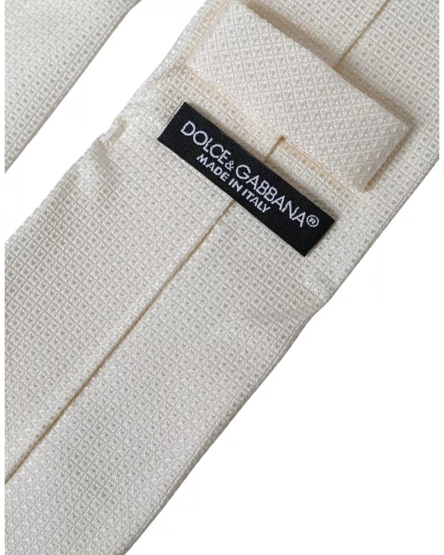Dolce & Gabbana Men's Off White Patterned Silk Classic Adjustable Tie - One Size