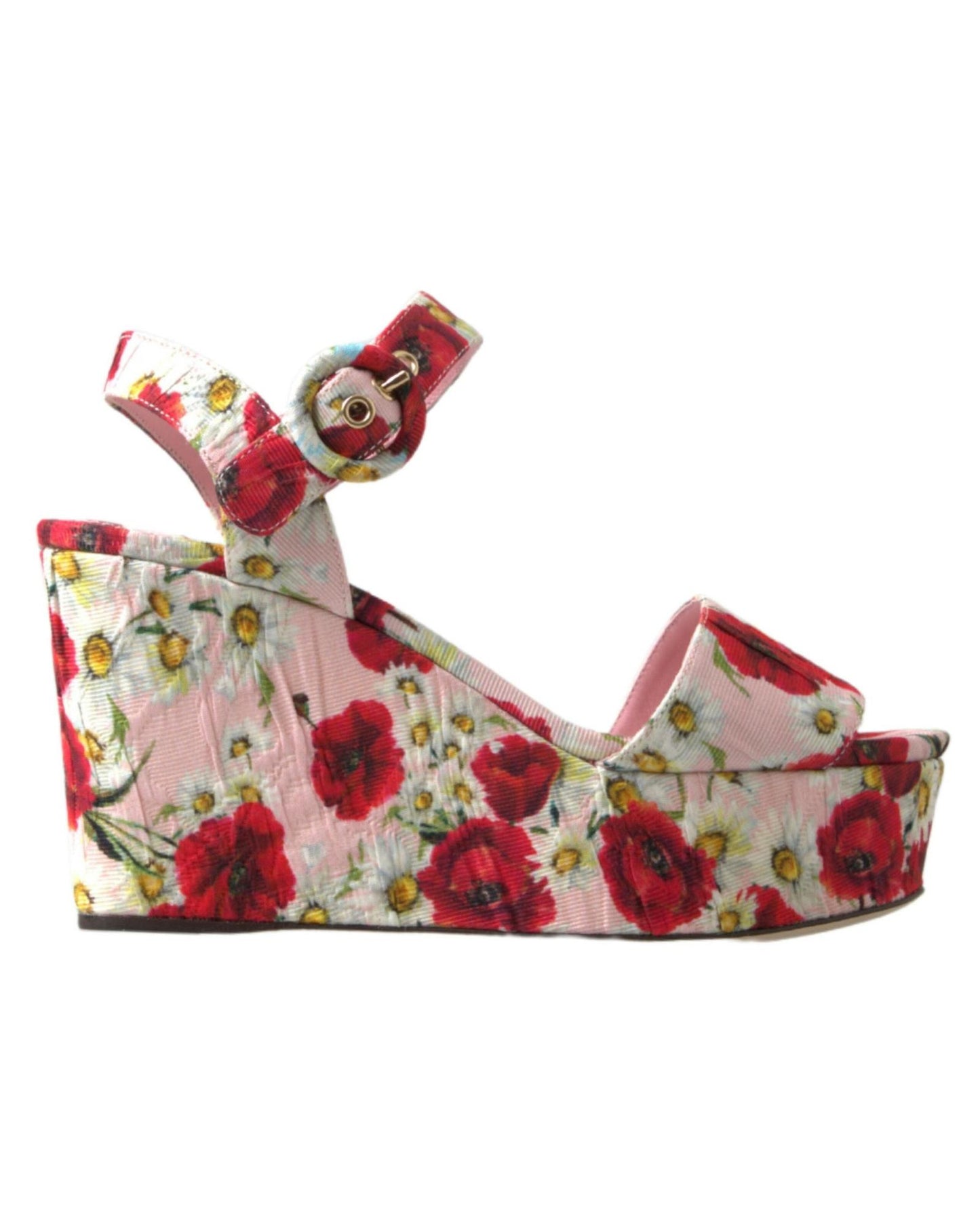 Dolce & Gabbana Women's Multicolor floral print Wedges Floral Ankle Strap Sandals - 37.5 EU