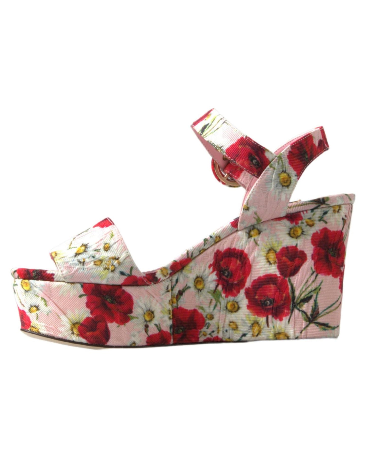 Dolce & Gabbana Women's Multicolor floral print Wedges Floral Ankle Strap Sandals - 37.5 EU