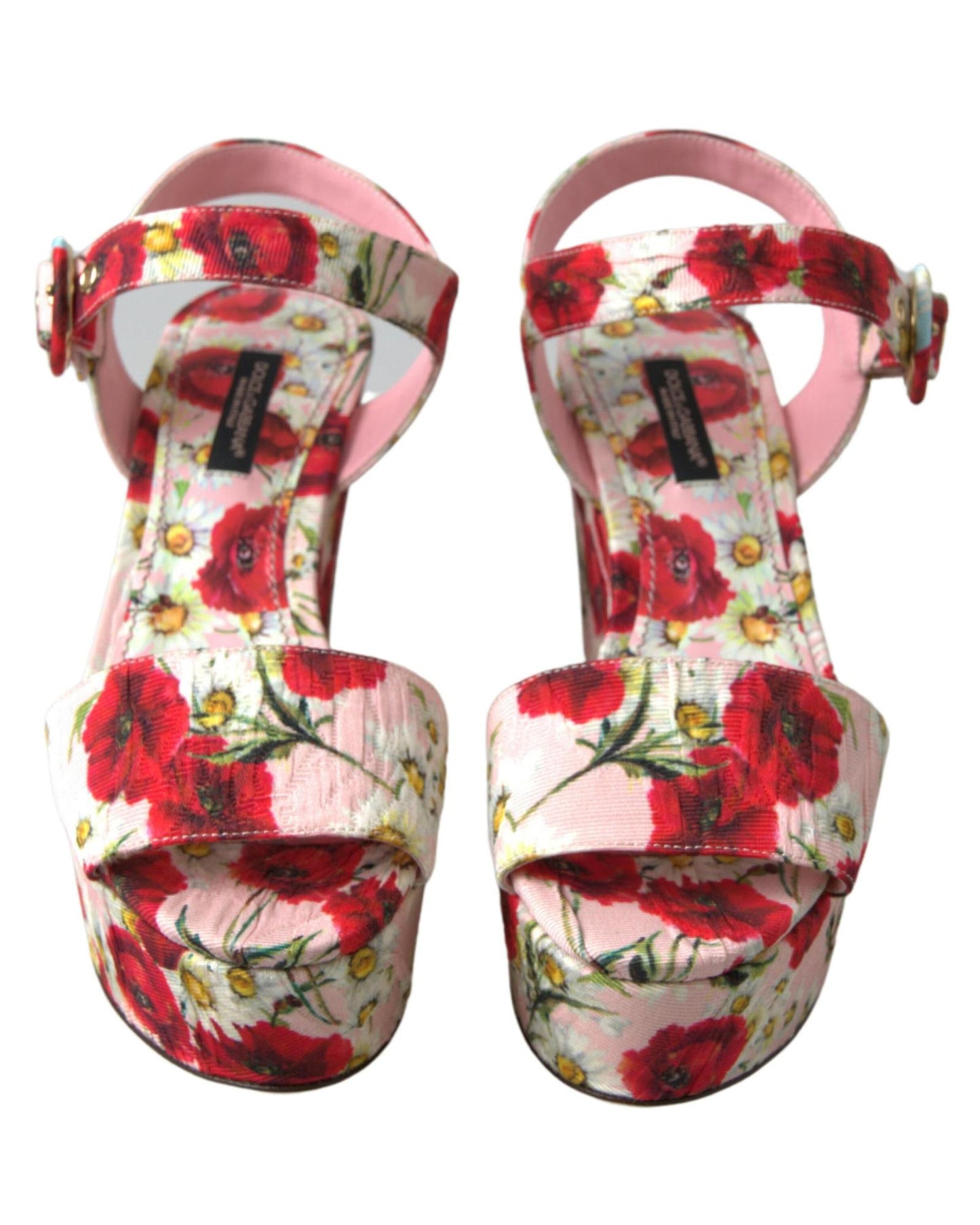 Dolce & Gabbana Women's Multicolor floral print Wedges Floral Ankle Strap Sandals - 37.5 EU