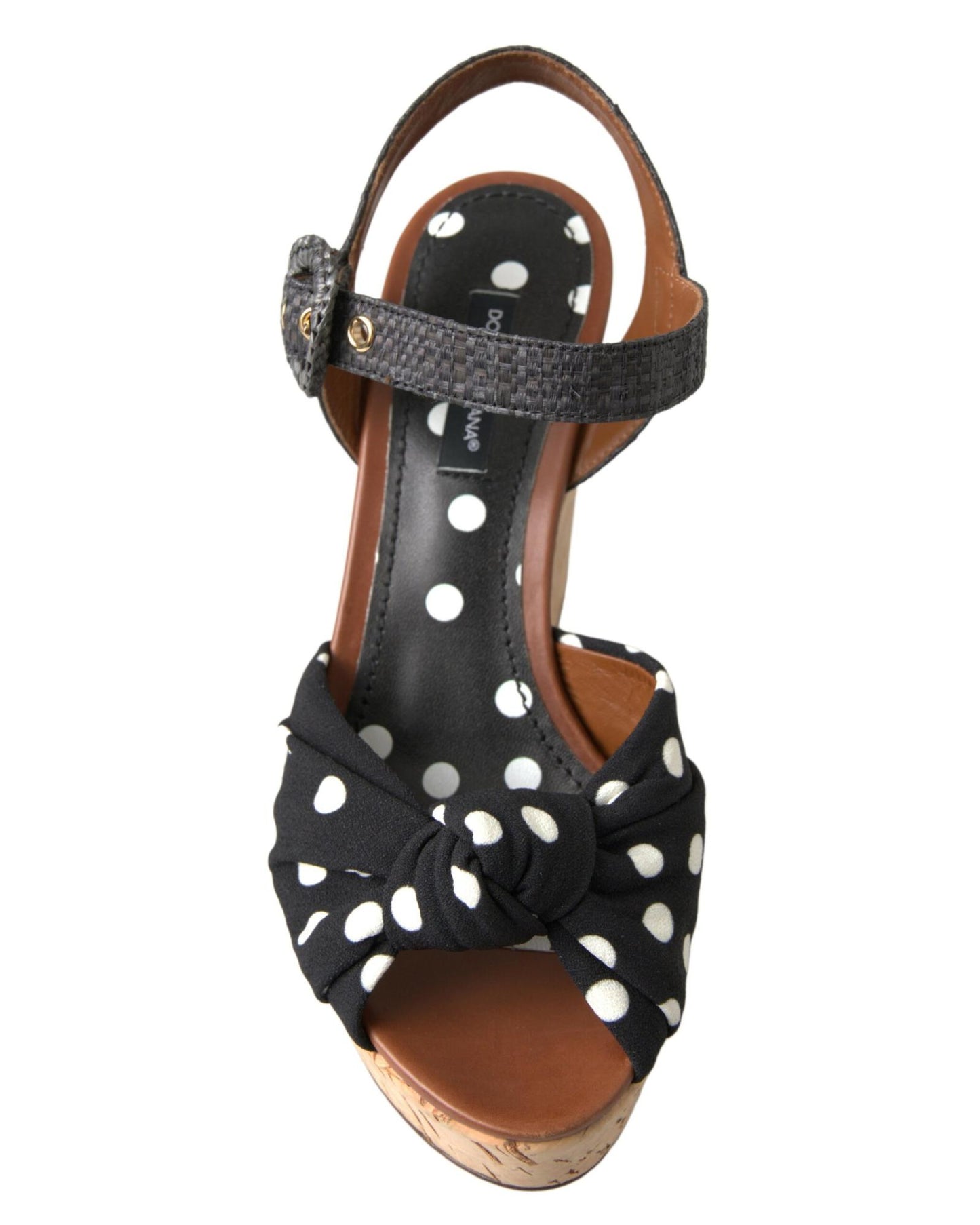 Dolce & Gabbana Women's Black  Wedges Polka Dotted Ankle Strap Shoes Sandals - 37.5 EU