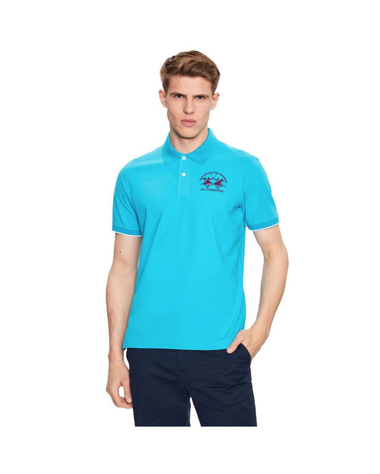 La Martina Men's Light Blue Cotton Polo Shirt - L