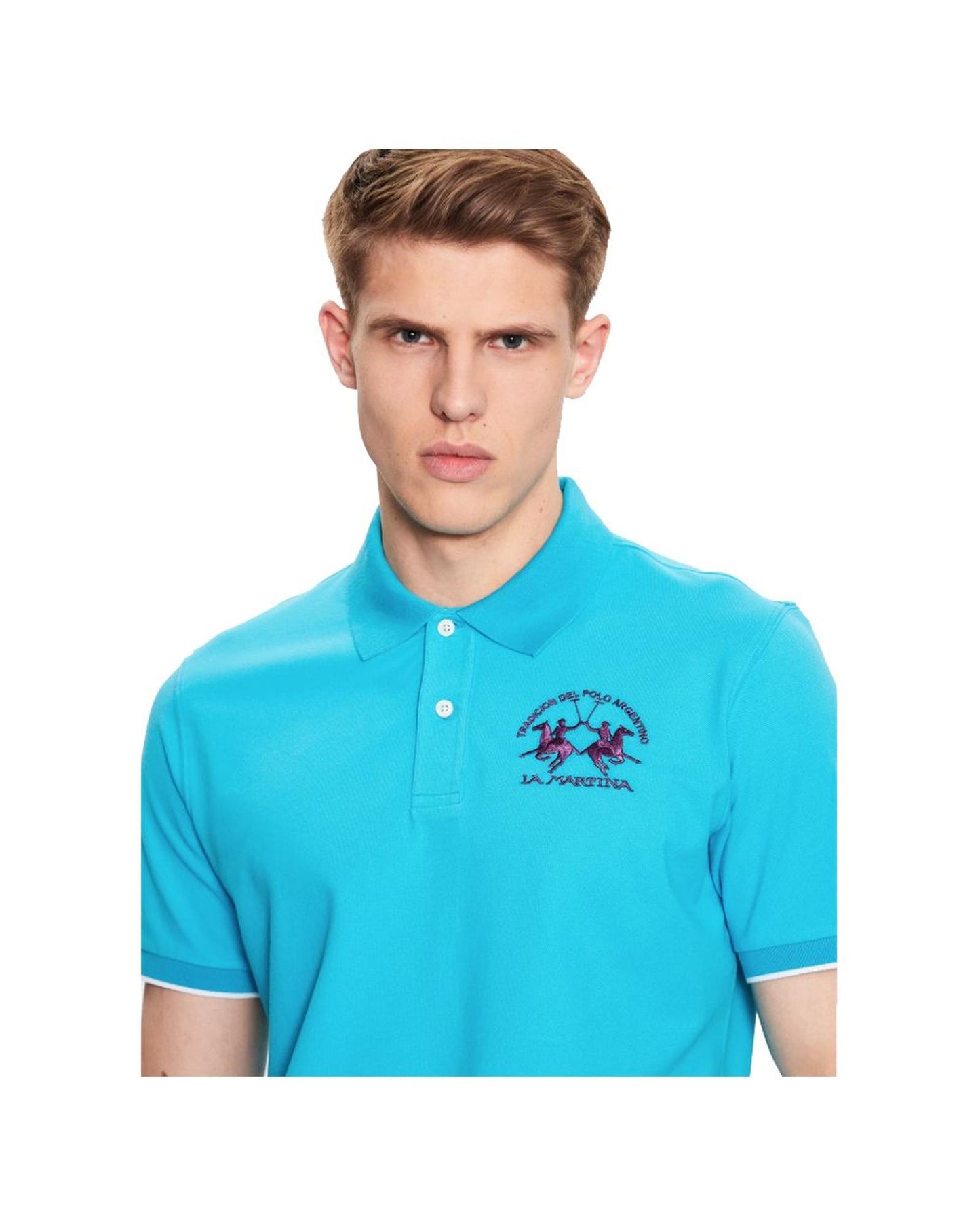 La Martina Men's Light Blue Cotton Polo Shirt - L