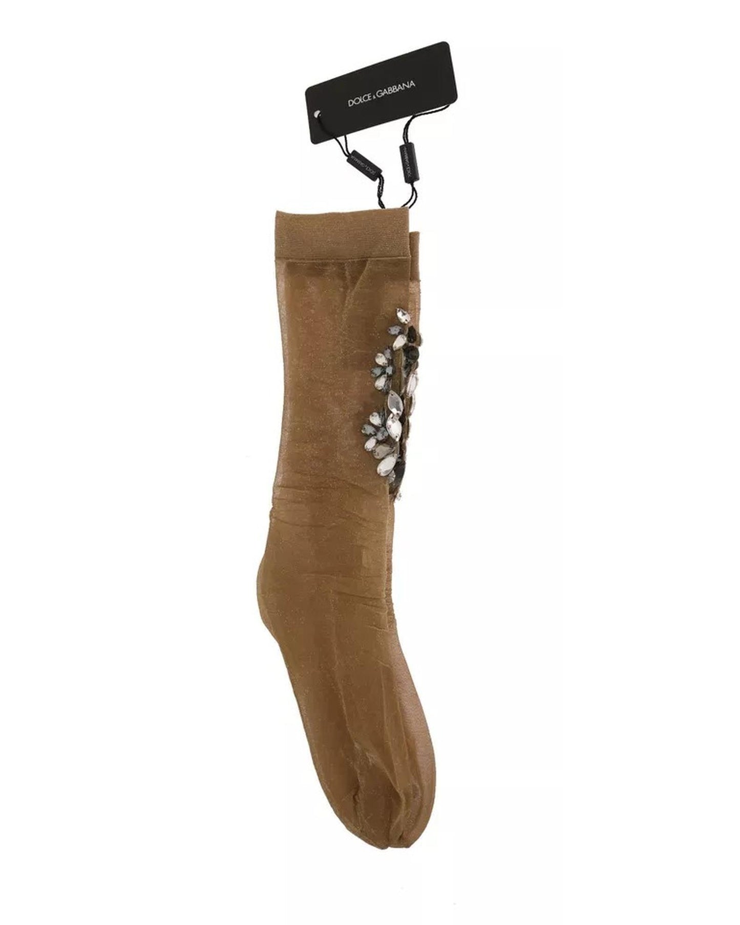 Dolce & Gabbana Women's Gold Stretch Floral Clear Crystal Stocking Socks - M