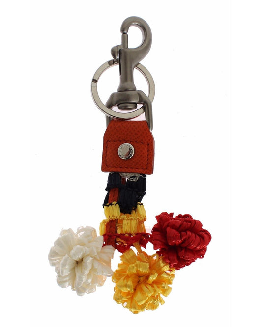 Dolce & Gabbana Women's Red White Raffia Leather Clasp Finder Keyring Keychain - One Size