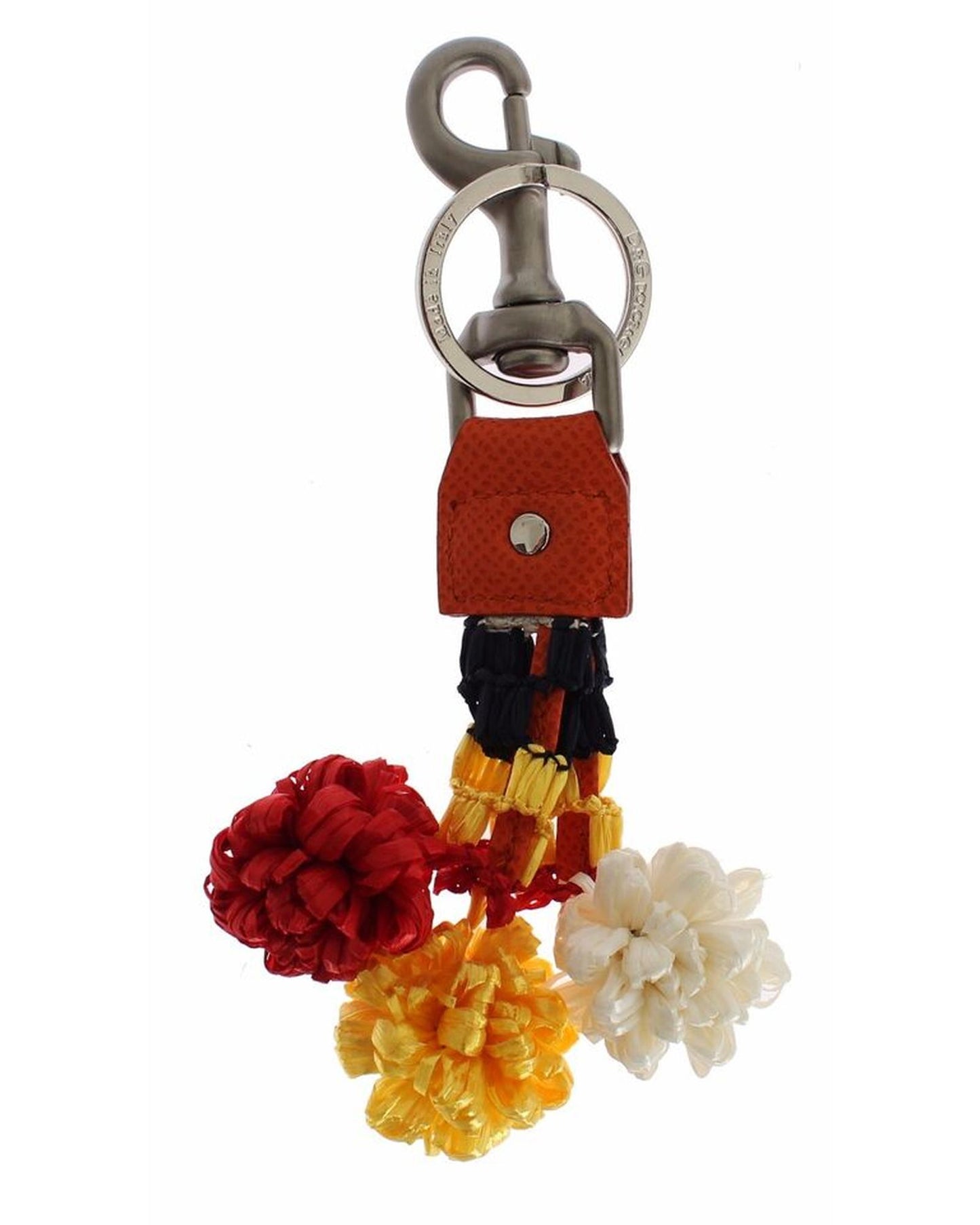 Dolce & Gabbana Women's Red White Raffia Leather Clasp Finder Keyring Keychain - One Size