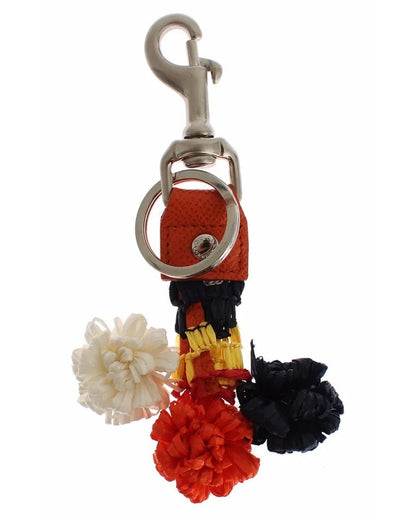 Dolce & Gabbana Women's Silver Brown Raffia Leather Clasp Finder Chain Keyring - One Size