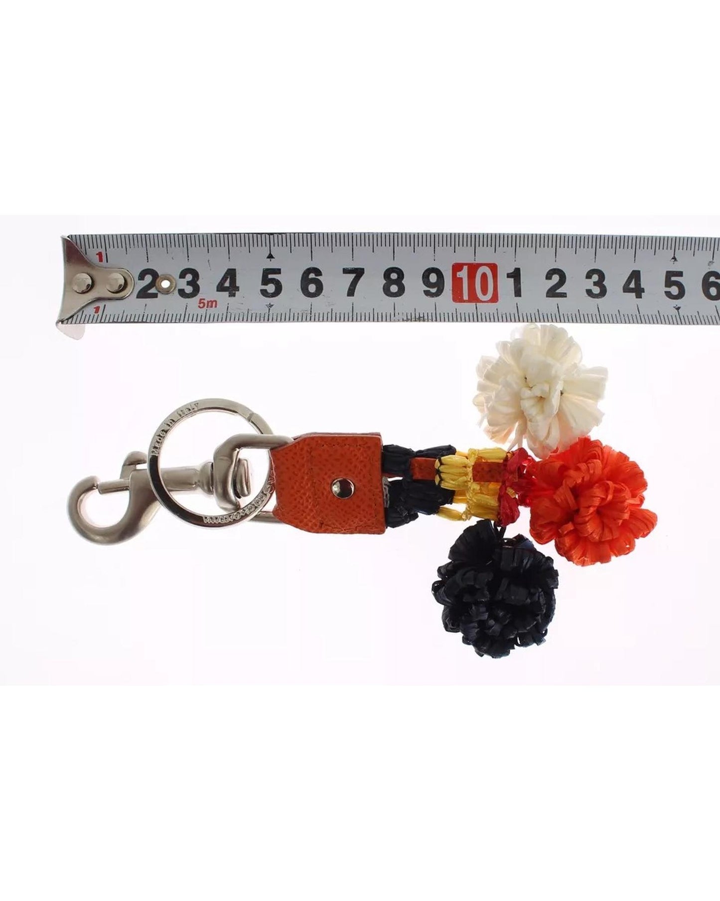 Dolce & Gabbana Women's Silver Brown Raffia Leather Clasp Finder Chain Keyring - One Size