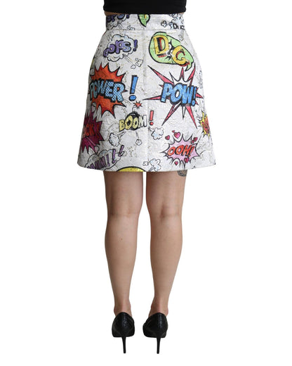 Dolce & Gabbana Women's White Cartoon Brocade A-line High Waist Skirt - 40 IT