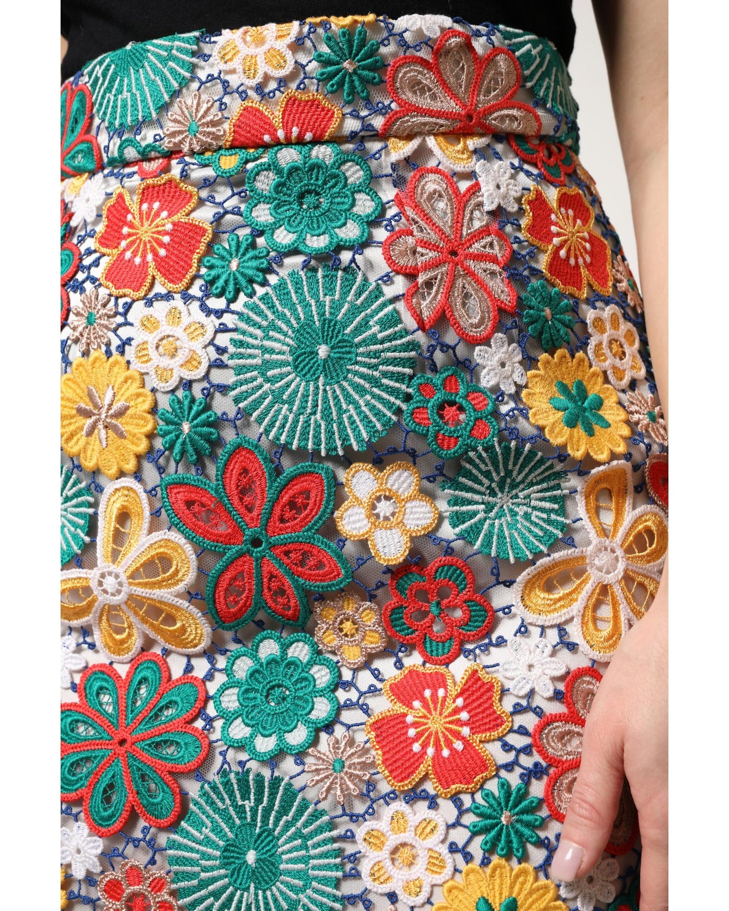 Dolce & Gabbana Women's Multicolor Floral Lace High Waist Mini Skirt - 42 IT